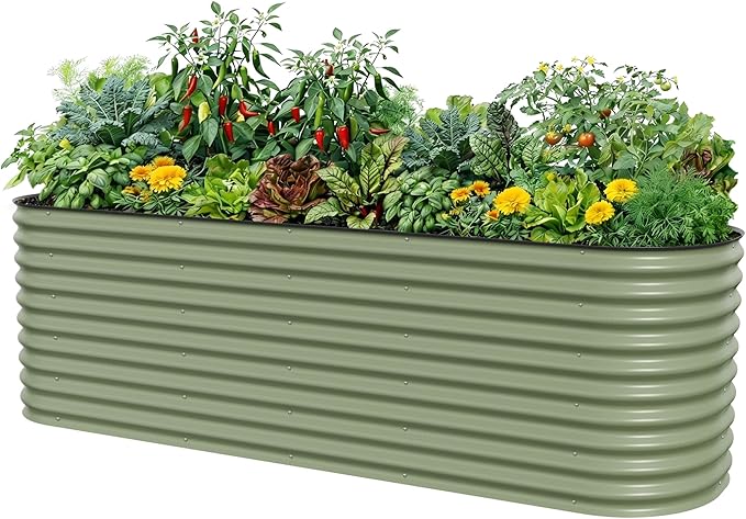 32" Extra Tall Raised Garden Bed Kits, 4 x 8 x 2.7ft Raised Planter Box Outdoor, 2.5 x 9.5 x 2.7ft Deep Root 10 in 1 Modular Metal Raised Beds for Gardening Vegetables Flowers Fruits - Olive Green