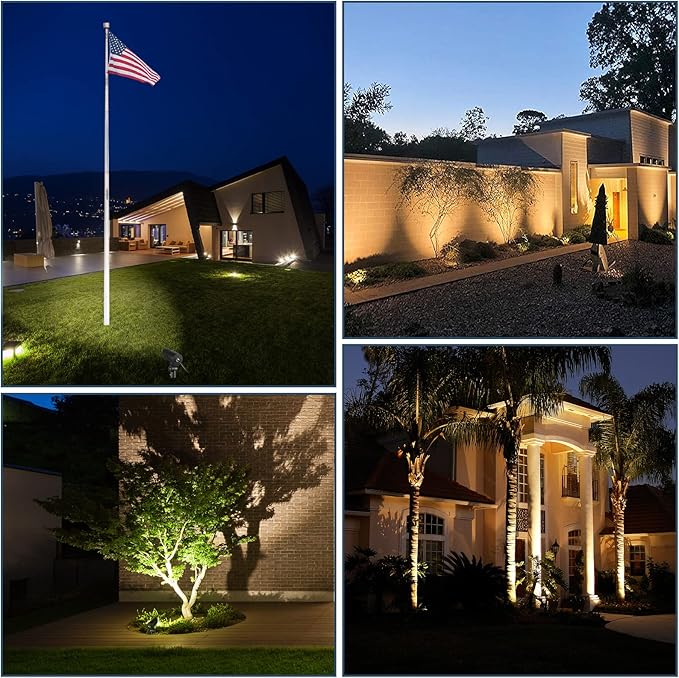 30W Spot Lights Outdoor LED Spotlight 120V 3000LM Ultra Bright Flag Pole Light with Metal Stake and Metal Base Warm White Landscape Lights for Flag Tree Garden House 5FT Cord with Plug (2)