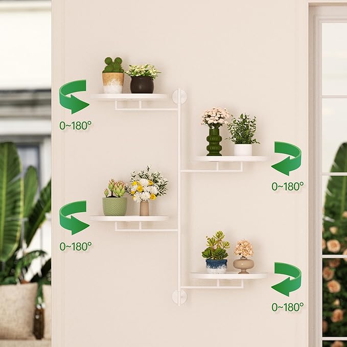 Window Rotating Plant Stand Shelf Indoor White Metal Floating Shelves 4-Tier Wall Mount Plant hanger Holders for Wall Planter Modern Home Decor window sill gifts