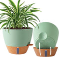 2 Pack 10 inch Plant Pots, Plastic Self Watering Planters with Drainage Holes, Deep Reservoir, Water Level Indicator, Modern Decorative Flower Pots for Indoor Outdoor Plants (Green, 10 inch)