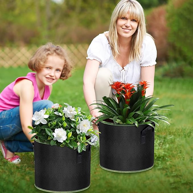 5 Gallon Grow Bags-3 Pack, Thickened Nonwoven Fabric Aeration Planter Bags with Handles, Heavy Duty Vegetable/Flower/Potato Planting Pots for Garden Outdoor