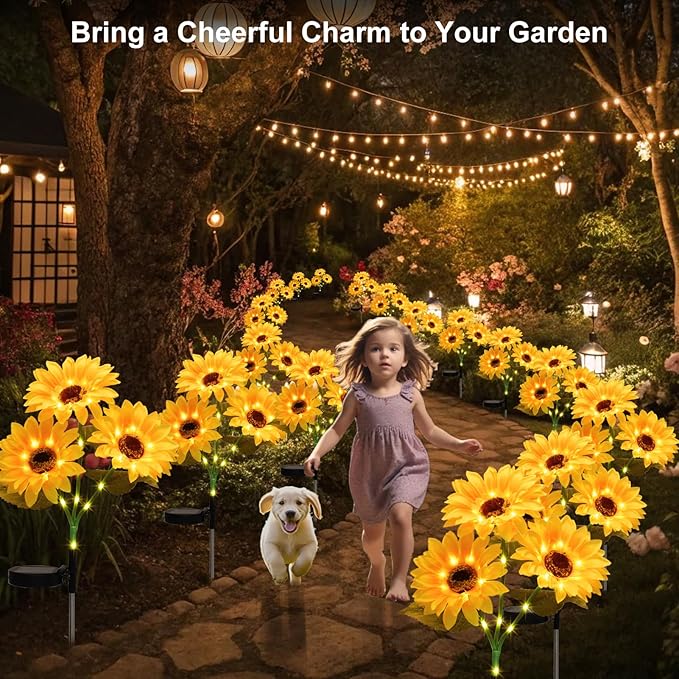 echosari 4 Pack Solar Lights Outdoor Waterproof, Sunflower Solar Stake Lights Auto ON/Off Solar Garden Decorative Lights for Lawn Pathway Landscape Birthday Gifts for Mom Women
