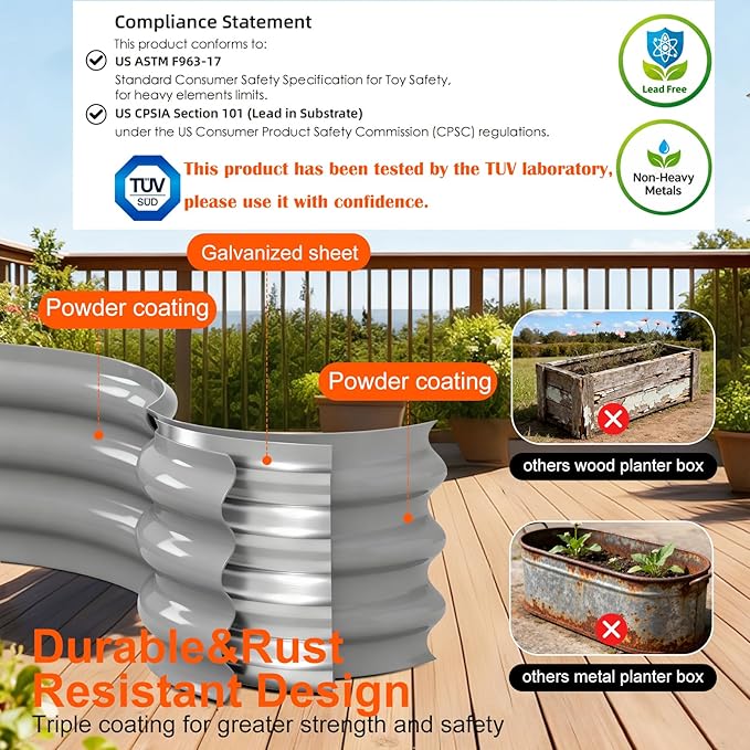 Raised Garden Bed Outdoor 2 Sets Oval Large Coating Metal Planter Box with No Heavy Metal for Vegetables, Flowers, Herbs