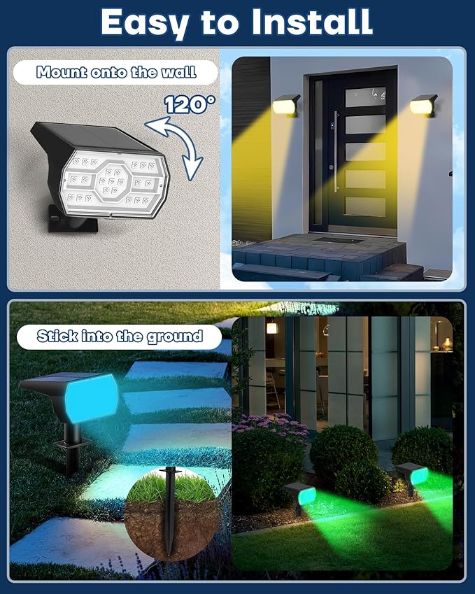 Solar Multicolor Lights Outdoor, 7 Lighting Modes Solar Light Outdoor Waterproof IP68, Color Changing RGB Powered Christmas Lights Outdoor for Garden Yard Patio Landscape Christmas Decorations