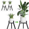 Adjustable Plant Stands Set of 2, Metal Small Plant Holder, Heavy Duty Stable Flower Holder Stand Rack for Various Pot Sizes Indoor Outdoor Corner Living Room Balcony Office Black PS-007BK-2