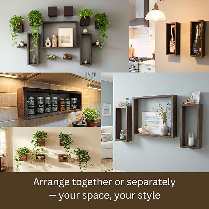 LaLaGreen Wall Planters for Indoor Plants (13-Piece Set) Small Wall-Mounted Vertical Plant Holder, Large Wooden Floating Shelves Decorative Wood Display for Kitchen, Bathroom, Living Room, Home Decor