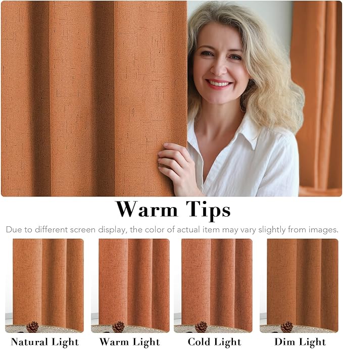 H.VERSAILTEX 100% Blackout Curtains for Bedroom Thermal Insulated Linen Textured Curtains Heat and Full Light Blocking Drapes Living Room Curtains 2 Panel Sets, Orange, 52x108 Inch