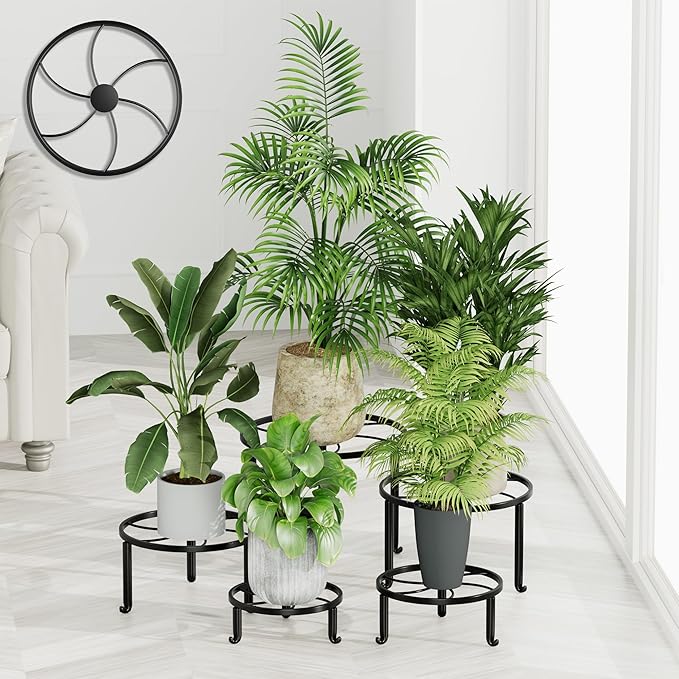 5 Pack Metal Plant Stands Anti-Rust Iron Heavy Duty Potted Holder for Flower Pot Indoor Outdoor Decoration Small Plant Holders for Home Garden