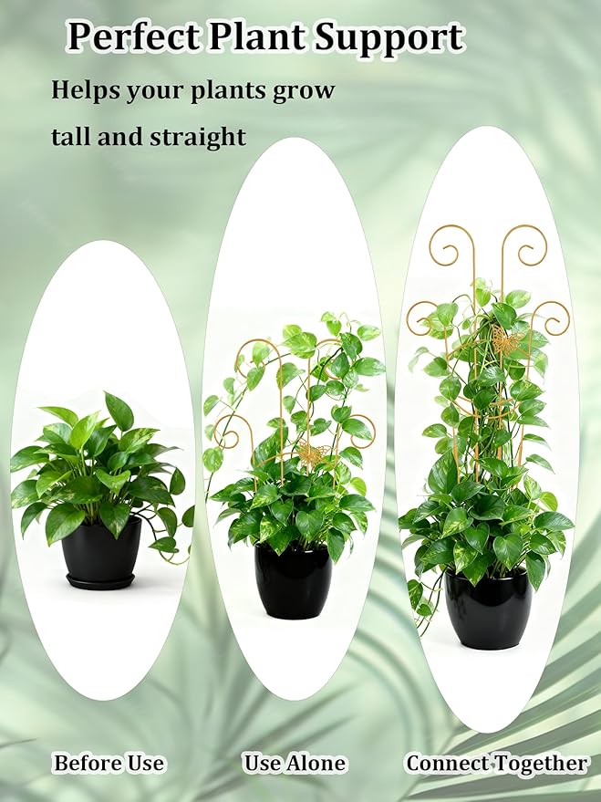 2 Pcs Tall Trellis for Potted Plants, 30'' Expandable Butterfly Shape Garden Trellis for Climbing Plants Indoor, Plant Pothos Climber Support for Monstera, Ivy, Hoya, Vine (Gold)