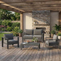 Solaste Aluminum Outdoor Patio Furniture Set, 4 Seats Patio Sectional Sofa with 5" Thick Cushion, Outdoor Patio Set with Coffee Table for Porch, Backyard, Deck, Yard, Grey