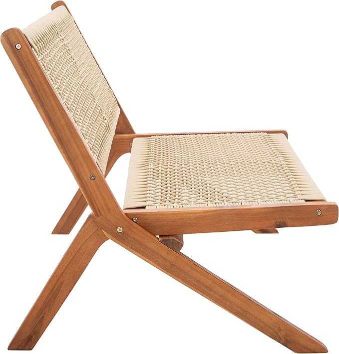 SAFAVIEH Outdoor Collection Kobina Natural Acacia Wood/Natural Rope Foldable Bench (Fully Assembled)