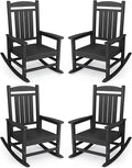 KINGYES HDPE Outdoor Rocking Chair Set of 4, Widened Seat Patio Rocking Chair, Oversized All Weather Patio Rocker, Black