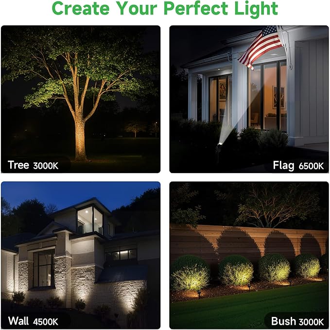 Solar Spot Lights Outdoor, Adjustable Angle Waterproof Landscape Spotlight, All Night LED Uplights Separate Panel, Warm & Daylight Selectable (3000k/4500k/6500k) for Tree Yard Garden 2 Pack