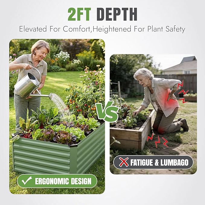 INNO STAGE 6x3x2ft Galvanized Raised Garden Bed, Raised Garden Bed Kit-Metal Planter Box Outdoor, Planting for Vegetables, Fruits, Herbs, Flowers, OliveGreen