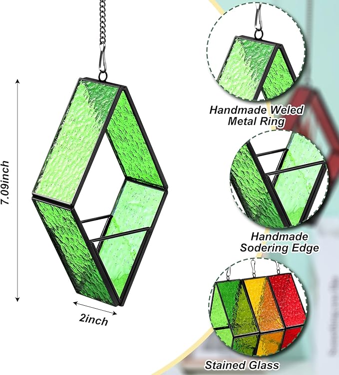 Yaomiao 3 Pcs Stained Glass Hanging Plant Terrariums Hanging Glass Planter Small Geometric Terrarium Air Plant Terrarium with Chain for Succulent Moss Holders Garden Wall Windowsill (Bright Color)