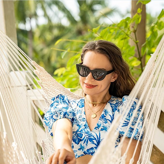 Lazy Daze Hammocks Chair Caribbean Hanging Rope Weaving Chair with 40" Hardwood Spreader Bar and Soft-Spun Cotton Rope for Indoor/Outdoor Backyard & Living Room, Max 300 LBS, Natural
