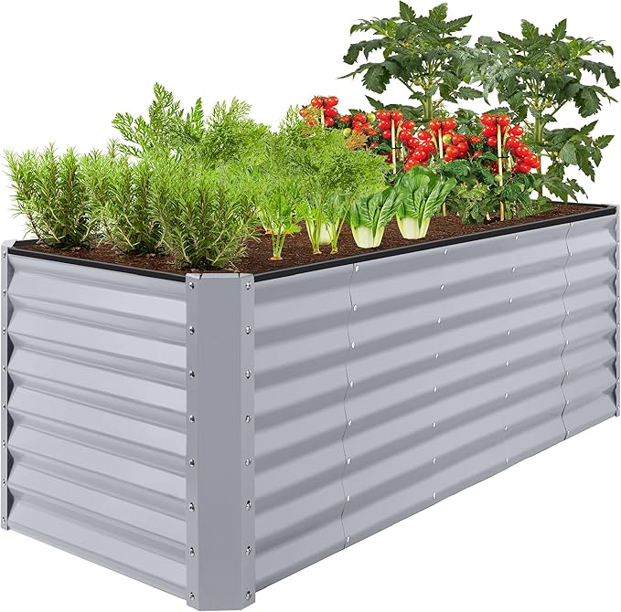 Best Choice Products 8x2x2ft Raised Outdoor Metal Garden Bed, Deep Root Box Planter for Vegetables, Flowers, Herbs, 240 Gallon Capacity, 100% Non Toxic Materials - Moonlight Gray