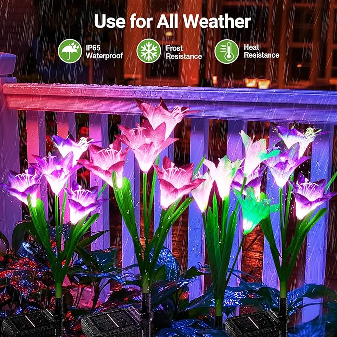 KOOPER Outdoor Solar Lights, 6 Pack Solar Garden Light with Bigger Lily Flowers, Waterproof 7 Color Changing Solar Lights Outdoor - Bigger Panel for Patio Yard Garden Decoration, Gift for Mom
