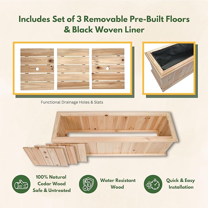 Shine Company Premium Cedar Raised Garden Bed, Planter Box for Vegetables, Flowers, or Herbs 40" L x 12" D x 12" H