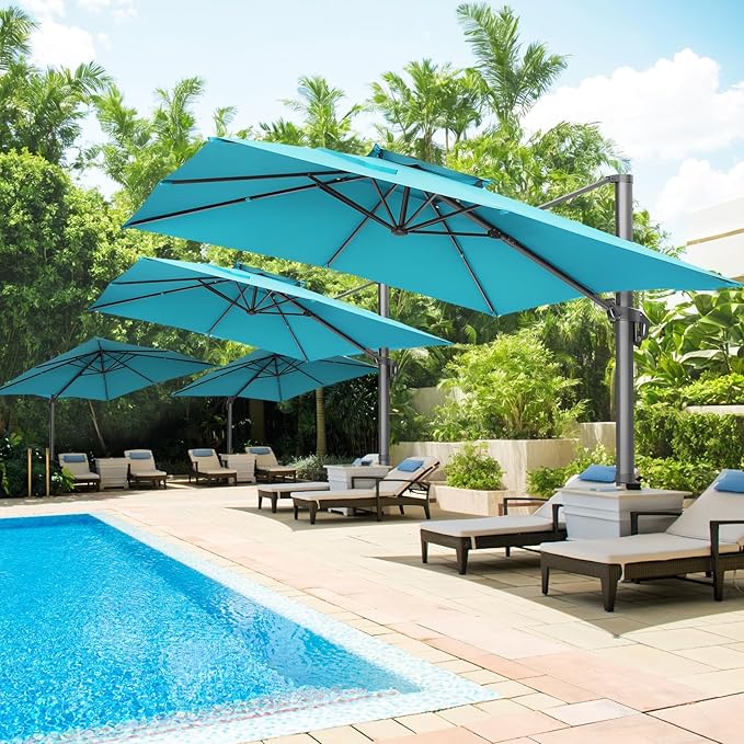 HOTEEL10x10ft Patio Umbrella Cantilever Umbrellas - Upgrade and Intensify - 360 Rotation and 5 Angles Adjustment - Aluminum Offset Pool Umbrella Outdoor Umbrellas for Patio Garden Pool