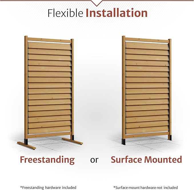 6.1ft H x 3.1ft W (1 Panel) Freestanding or Surface Mount Enclo Solara Louvered Screen, Wood Privacy Fence, Balcony Privacy Screen, Decorative Panel, Upgrade your Outdoor Patio, Porch or Deck, EC18044