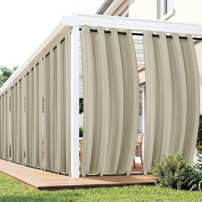 Gazebo Curtains Outdoor Waterproof 6 Panels - Windproof, Privacy, Weatherproof Outside Drapes for Patio Pergola Porch, Grommet Top and Tab Bottom Drape, 54x84 Inch, Taupe