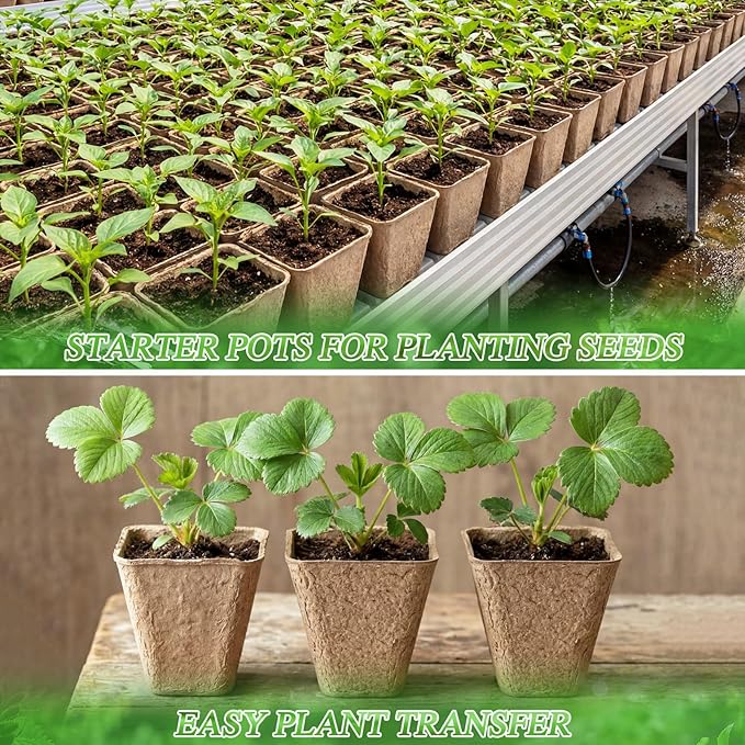 120 Pcs Square Peat Pots for Seedlings with 120 Plant Labels 3.25 and 2.3 Inch Seed Plant Starting Biodegradable Nursery Pots with Drainage Holes for Indoor Outdoor Gardens