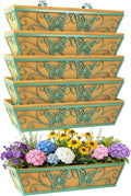 6 Pack 24 Inch Window Boxes Planter Railing Planters Box with Adjustable Brackets for Porch Deck Balcony Hanging Butterfly Decorative Flower Baskets & Non-Woven Fabric Liner for Outdoor Plants - Green