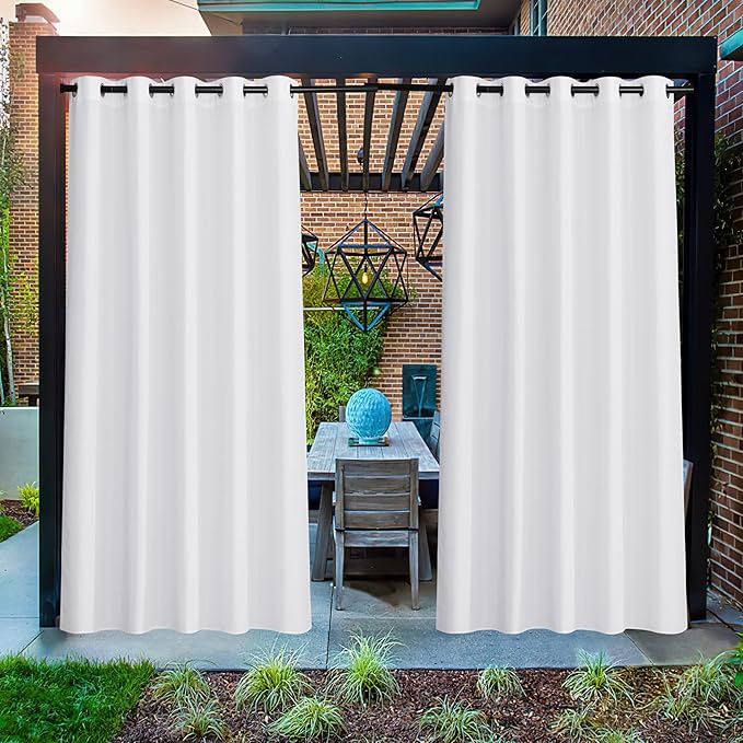 NICETOWN Canvas Outdoor Curtains for Patio Waterproof Extra Wide, Rustproof Grommet Indoor Outdoor Porch Curtains & Drapes for Gazebo/Cottage, W72 x L84 Inch, Lily White, 2 Panels