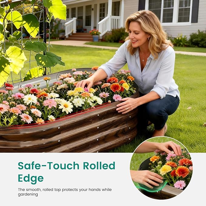 DoCred 3 in 1 Raised Garden Bed with 87in Tall Arch Trellis for Climbing Plants, Galvanized Planter Garden Box Outdoor for Gardening, Climbing Vegetables, Flower, Wood Grain