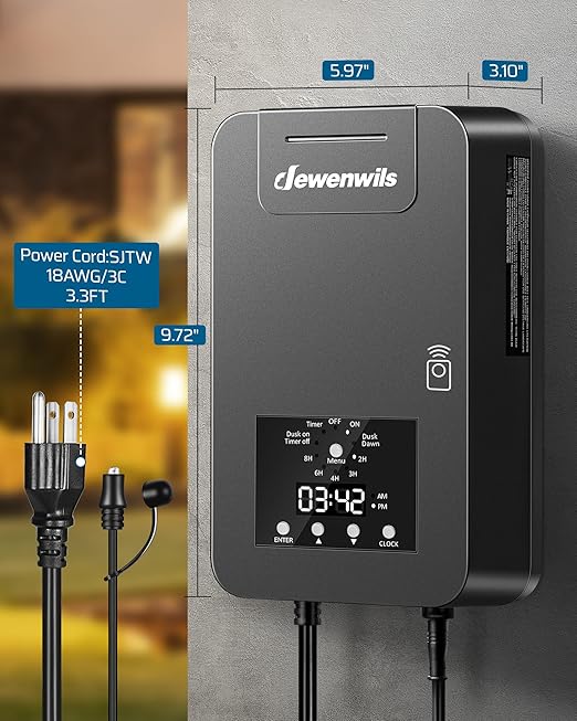 DEWENWILS 300W Low Voltage Landscape Transformer, 120V AC to 15V DC, Outdoor Landscape Lighting Transformer with Remote, Photocell Sensor & Timer, Weatherproof for Garden Spotlights Pathway Lights