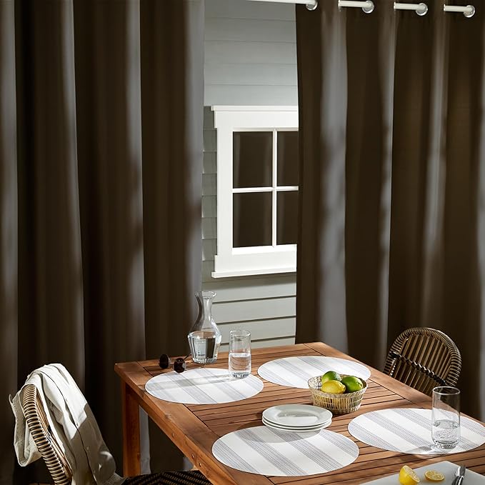 TOWN & COUNTRY BASICS Cabana Solid Heavyweight Indoor Outdoor Curtains, Light Filtering Opacity with Grommet Top, Water Repellent, 2-Pack Set, 54"x108", Chocolate