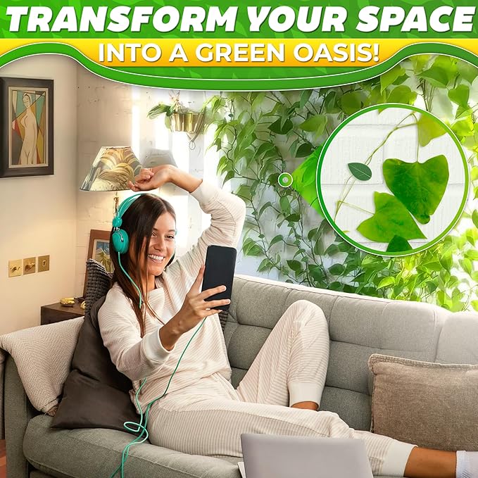 60Pcs Plant Climbing Wall Fixture Clips with 72Pcs Self-Adhesive Stickers - Leaf-Shaped and Weather-Resistant Money Plant Vine Wall Clips - Easy Installation Pothos Climbing Support for Vines & Cables