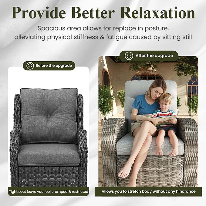 LayinSun Oversized Wicker Outdoor Swivel Glider Recliner with Adjustable Backrest & Footrest, Patio Reclining Lounge Chair