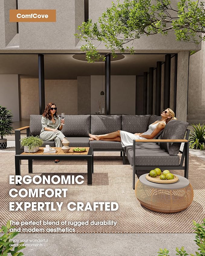Aluminum Outdoor Patio Furniture 3 Seats, All-Weather Outdoor Patio Sofa with Washable Thick Cushion, Morden Patio Couch for Porch, Balcony, Deck, Yard, Graphite