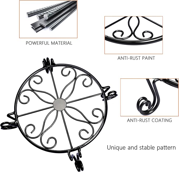 Black Plant Stand for Flower Pot Heavy Duty Potted Holder Indoor Outdoor Metal Rustproof Iron Garden Container Round Supports Rack for Planter Bronze, Pumpkin Stand Outdoor