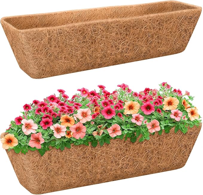 Riare 2 Pack 30 Inch Rectangle Coconut Liners for Planters, Natural Coconut Fiber Planter Liners, Window Box Liner Trough Coco Liner for Outdoor Flower, Garden Wall, Deck & Fence Planter Boxes