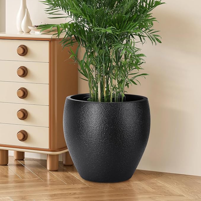 Plant Pots 17.5/14.8/12.2 inch Set of 3, Flower Pots with Drainage Holes, Large Planters for Indoor Outdoor Garden Plants and Flowers. (Black)