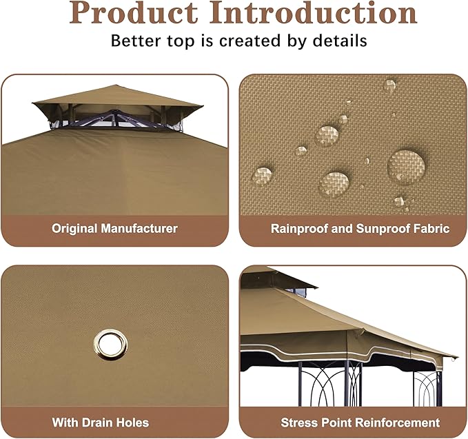 SCOCANOPY Replacement Gazebo Canopy for 10 x 12 Regency II Patio Gazebo Model L-GZ798PST,A101004104,A101004105 (Beige)