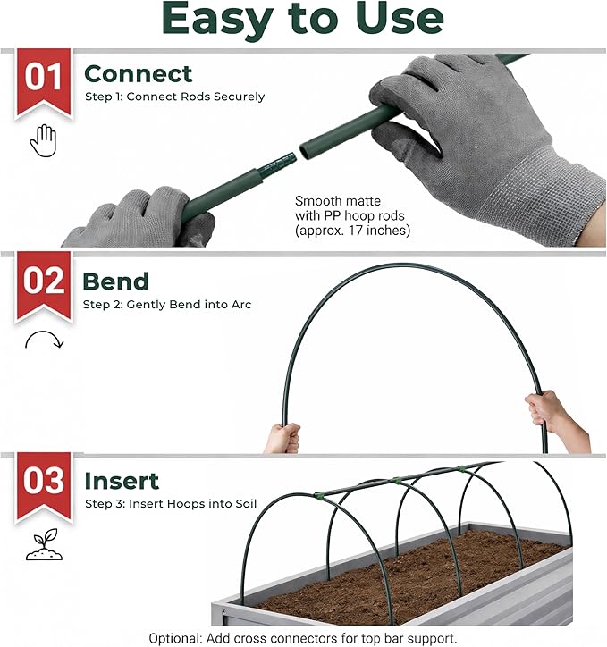 Gardzen Garden Hoops for Raised Beds Greenhouse Hoops, DIY Kit for Row Cover Garden Netting, All Season Plant Protection, 24 Pcs