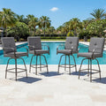 Patio Swivel Bar Stools Set of 4, Outdoor Bar Height Swivel Chairs with Cushions for Garden Balcony Backyard, Grey