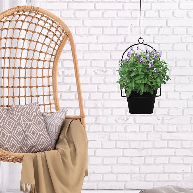 Gardzen 3 Packs Hanging Pots for Plants Outdoor & Indoor, Black Hanging Planter, Pot Hangers for Plant Flower