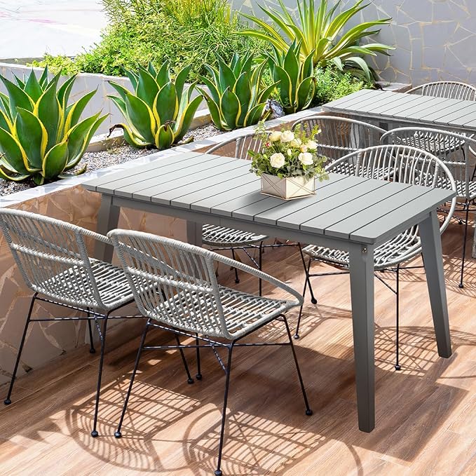 VINGLI Rectangular Outdoor Dining Table, Solid Cedar Wood Patio Table for 4-6 People, Waterproof Garden Table for Yard, Deck, Poolside (Gray)