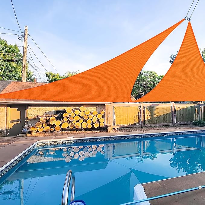 E&K Sunrise 11' x 11' x 11' Sun Shade Sail Triangle Canopy Shade Cover UV Block for Patio Backyard Garden Outdoor (Orange)