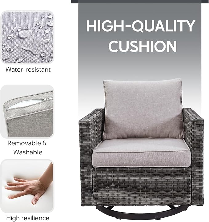 Belord Outdoor Sectional Furniture with Swivel Rocker Chair, 10 Pieces Wicker Patio Furniture Sets with Ottoman L Shaped Sofa Coffee Table Beige Cushion