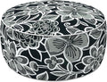 LVTXIII Indoor/Outdoor Inflatable Ottoman with Handle D21 x H9 Inch, Weather-Resistant Round Footstool Pouf for Patio Camping Living Room, Portable Footrest Extra Seating, Flower Black