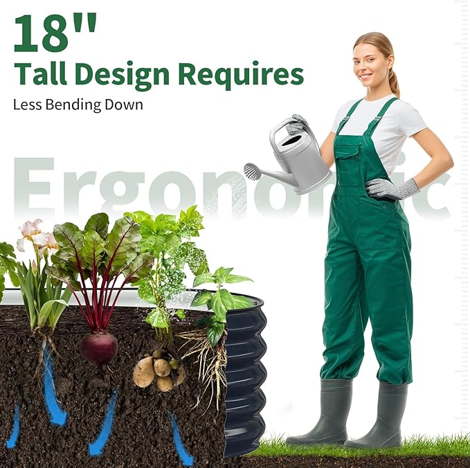 Kesfitt Raised Garden Bed, Metal Galvanized Steel Oval Garden Bed 8x2x1.5 ft with 18-Inch Deep Open-Bottom Design for Outdoor Vegetable Gardening, Midnight Blue