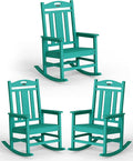 Ciokea Oversized Outdoor Rocking Chairs Set of 3, 380lbs Heavy-Duty Large Patio Rocker, High Back Cozy Porch Chairs, Weather Resistant Patio Rocking Chairs for Outside, Fire Pit, Deck, Aruba Blue