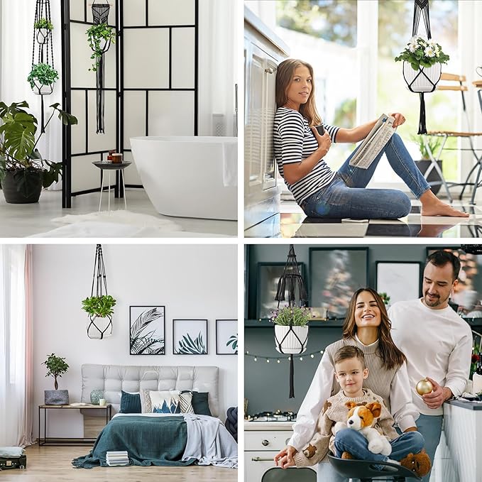Macrame Plant Hangers, 5Pack Hanging Planters for Indoor Plants w/ 5 Set Hooks Handmade Cotton Rope Hanging Plant Holders Plant Hanger Indoor for Boho Home Decor (Planter Pot Not Included)