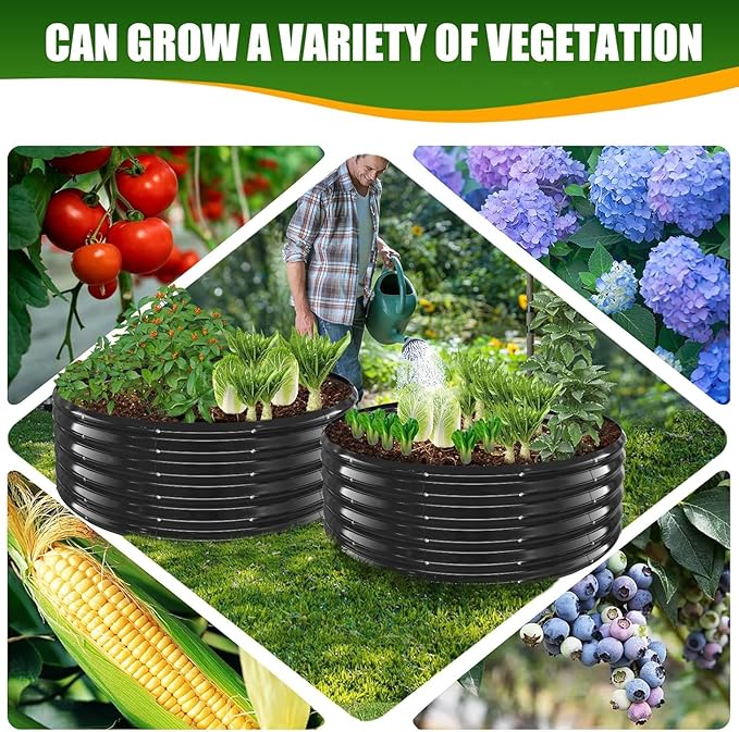 17" Tall Elevated Round Metal Rised Garden Bed- 4'x4' in Size and 0.8MM Thick Durable Planter Box for Vegetables Flowers Succulent at Patio/Garden Outdoor (Black, 4FT Diameter)